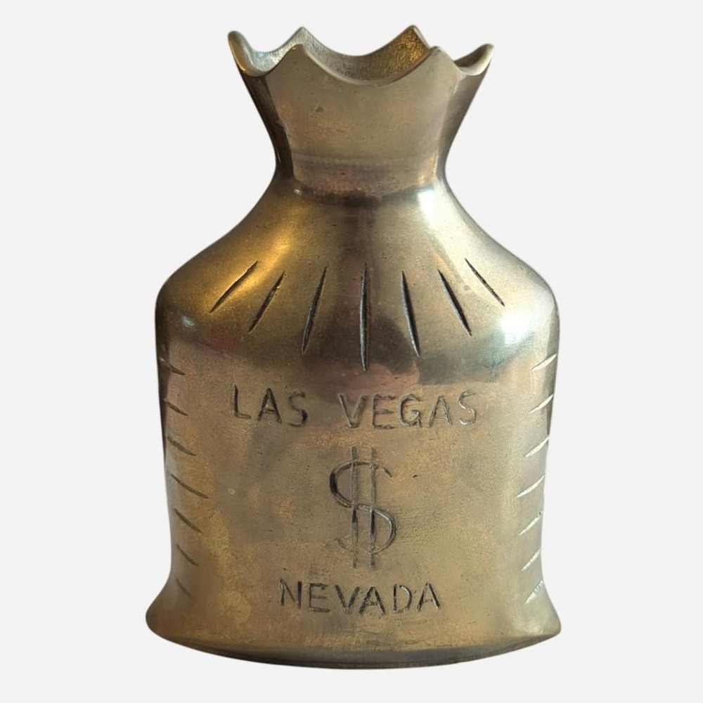 Vintage Heavy Brass Las Vegas Nevada Money Bag Figurine